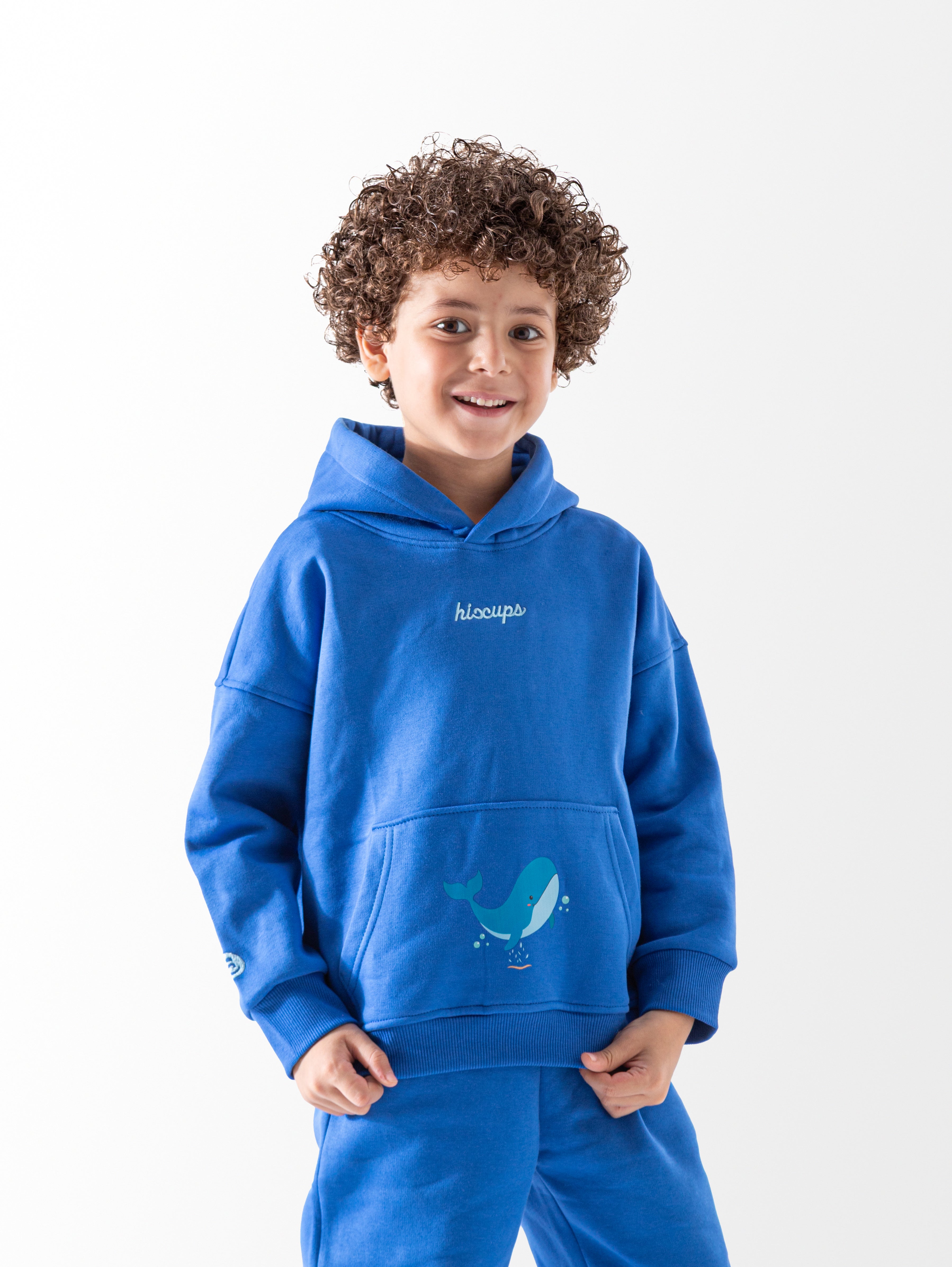 Blue Oversized Printed Hoodie