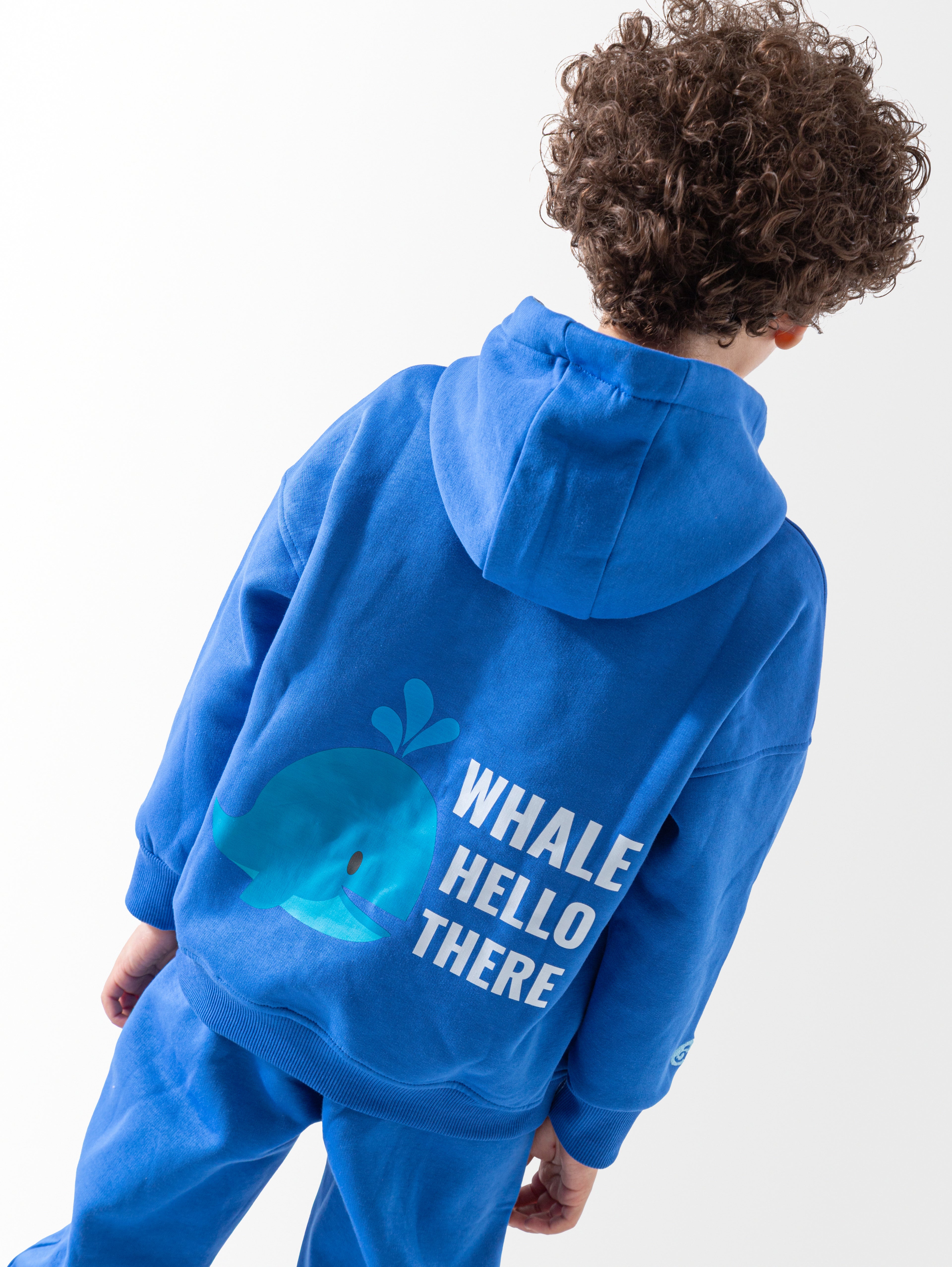 Blue Oversized Printed Hoodie