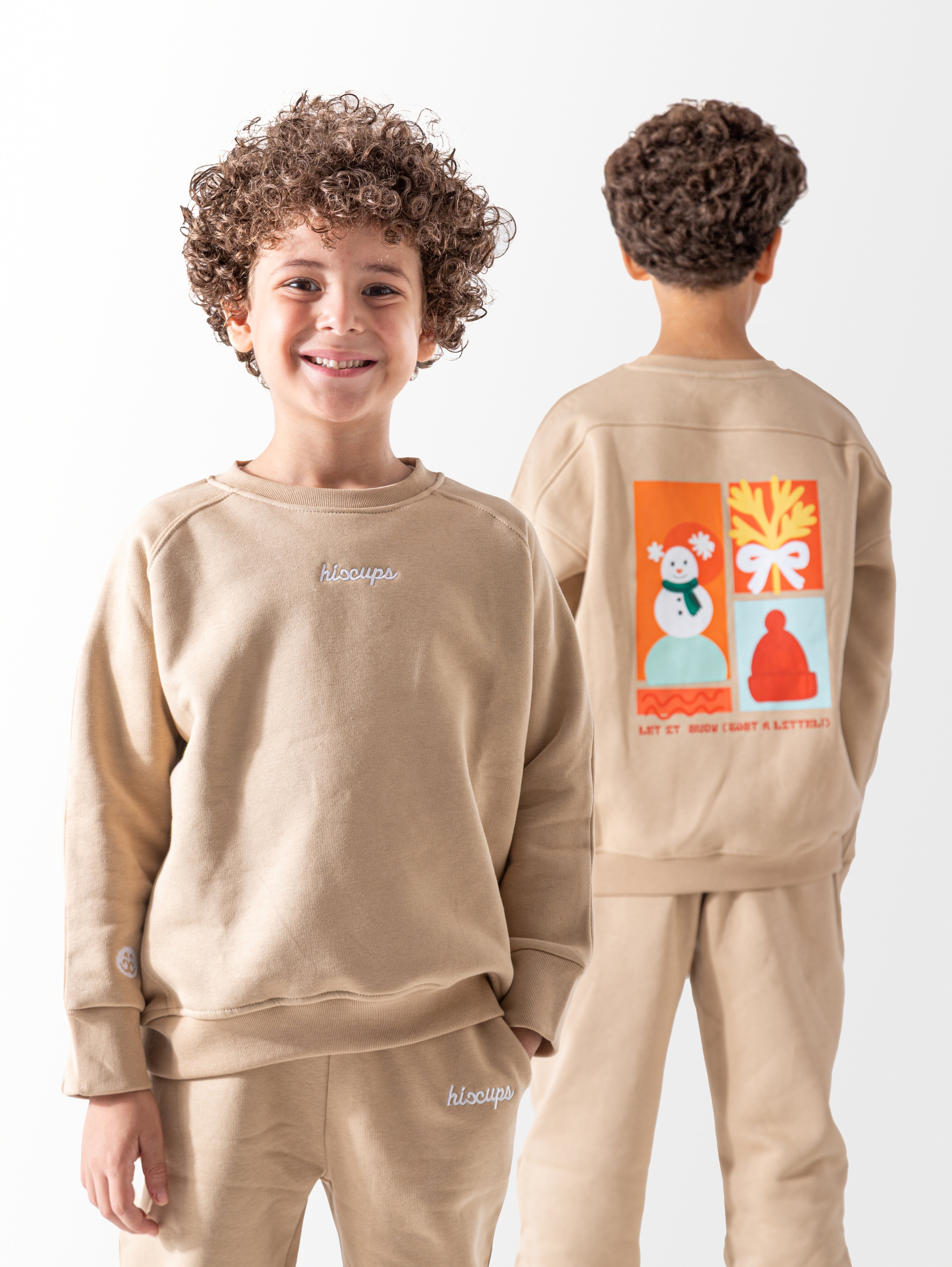 Unisex Beige Printed Set