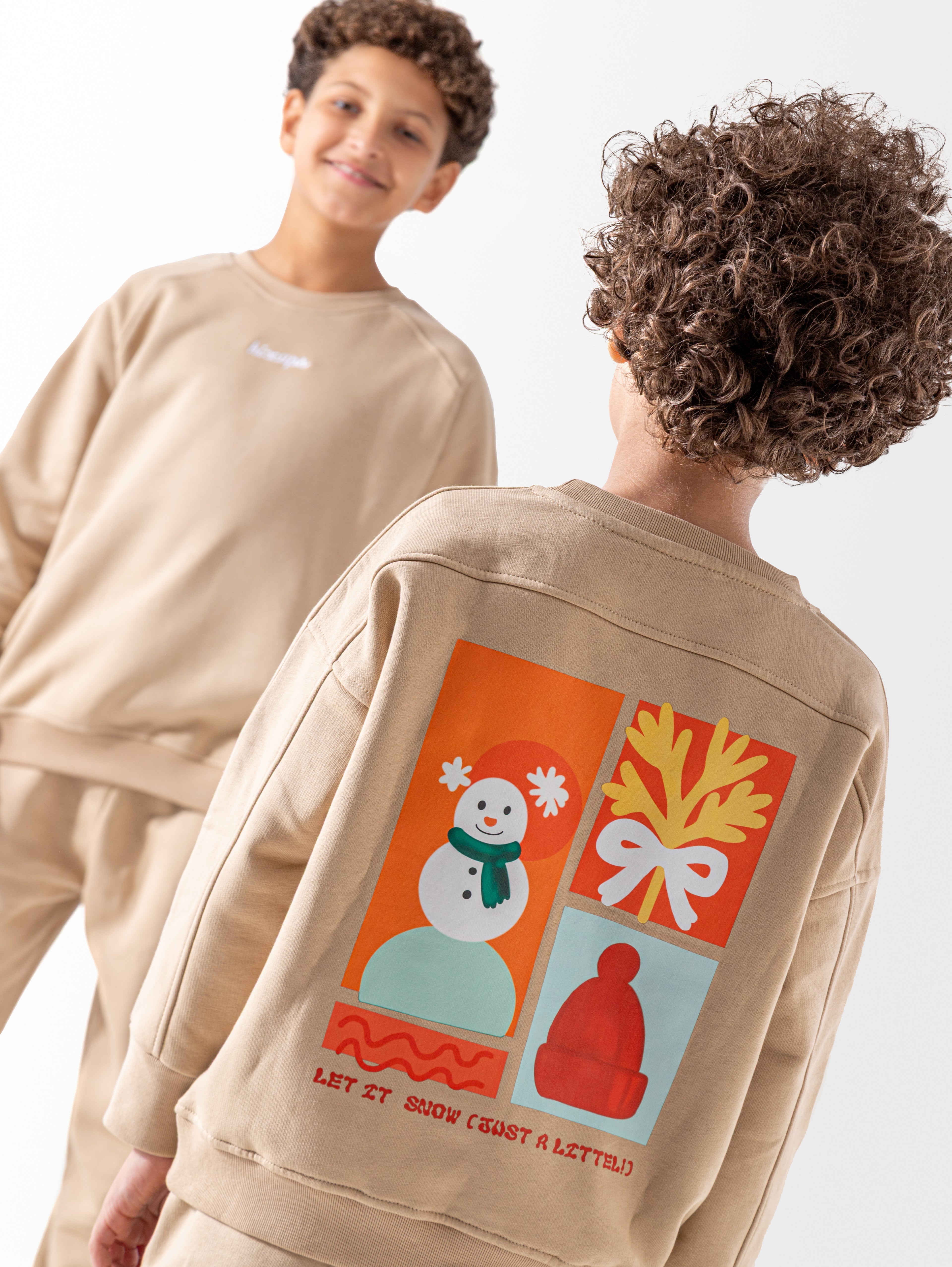 Unisex Beige Printed Set