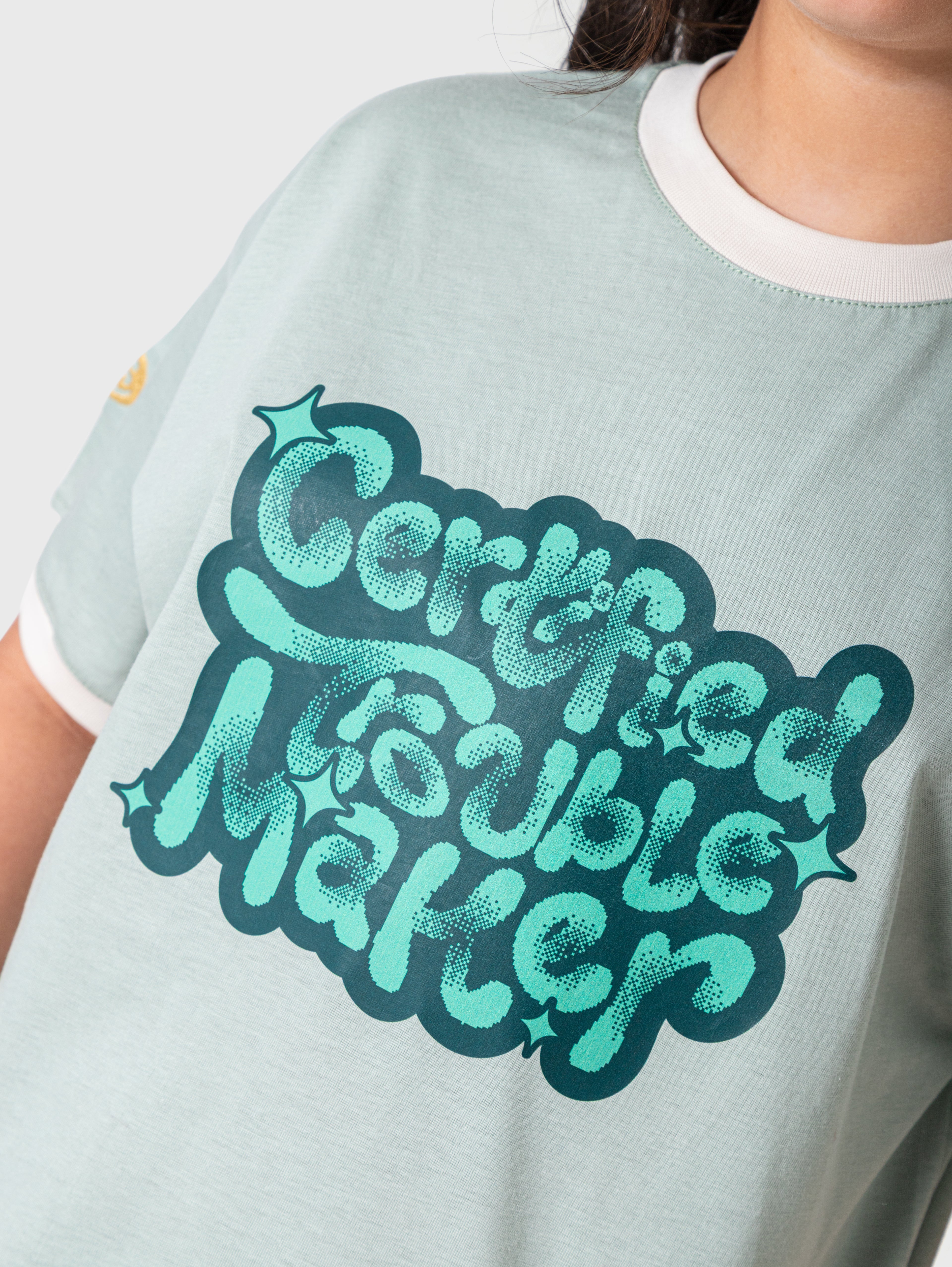 Sage Green Graphic T‑Shirt – Certified Trouble Maker