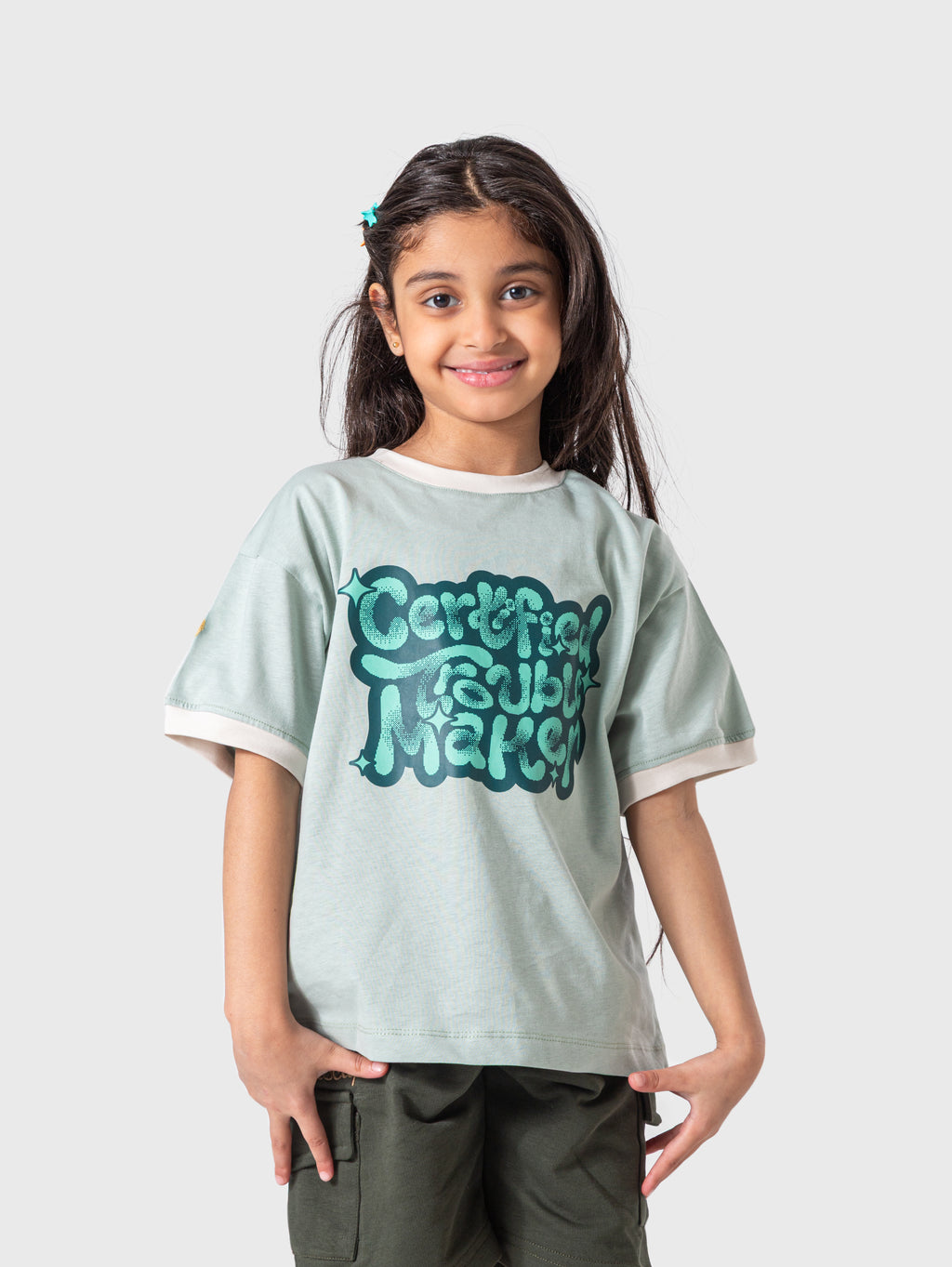 Sage Green Graphic T‑Shirt – Certified Trouble Maker